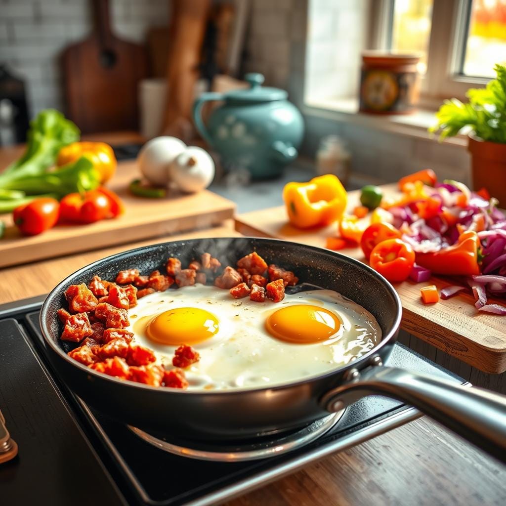 prepare chorizo and eggs