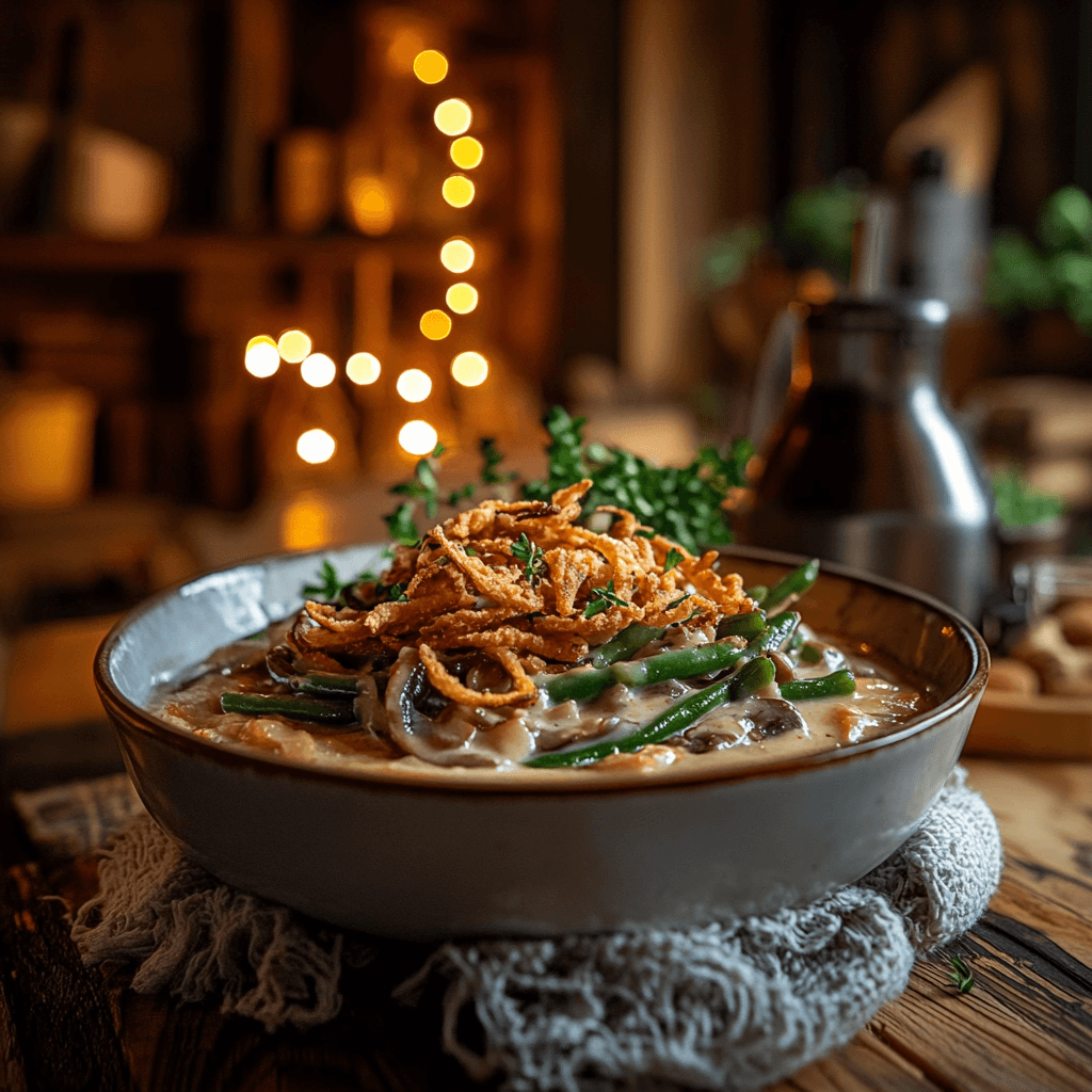 Discover how to make the perfect green bean casserole recipe with crispy onions, creamy mushroom sauce, and tender green beans. A must-have holiday side dish