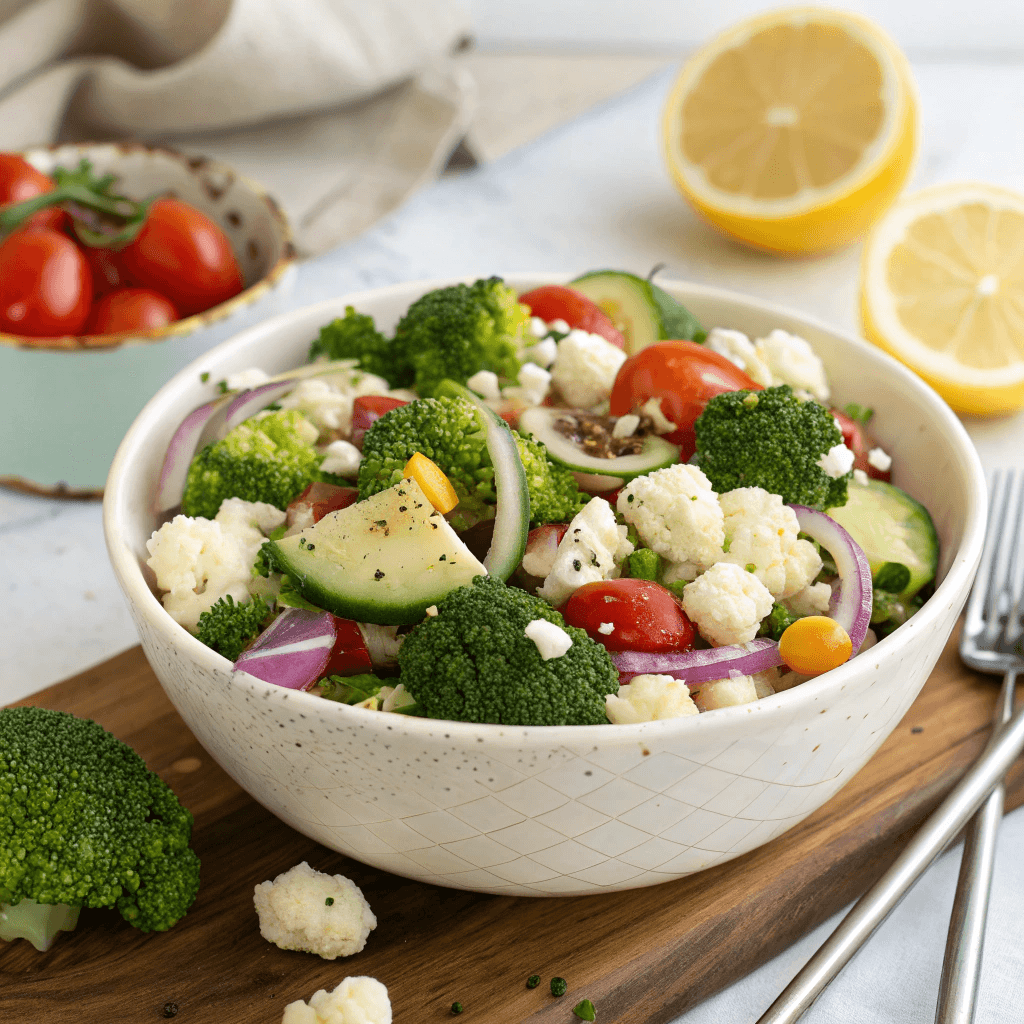 Discover a nutritious and flavorful broccoli cauliflower salad with this easy recipe. Perfect for a healthy lunch or side dish!