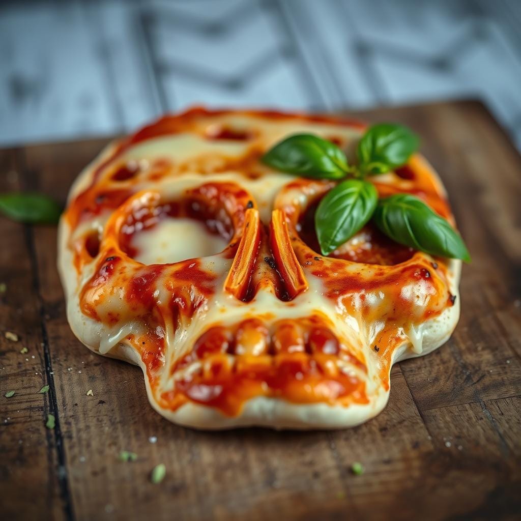 edible skull-shaped pizza