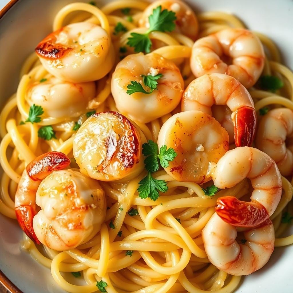 Garlic Butter Scallop and Shrimp Pasta